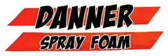 Danner Spray Foam logo with black text on red diagonal stripes